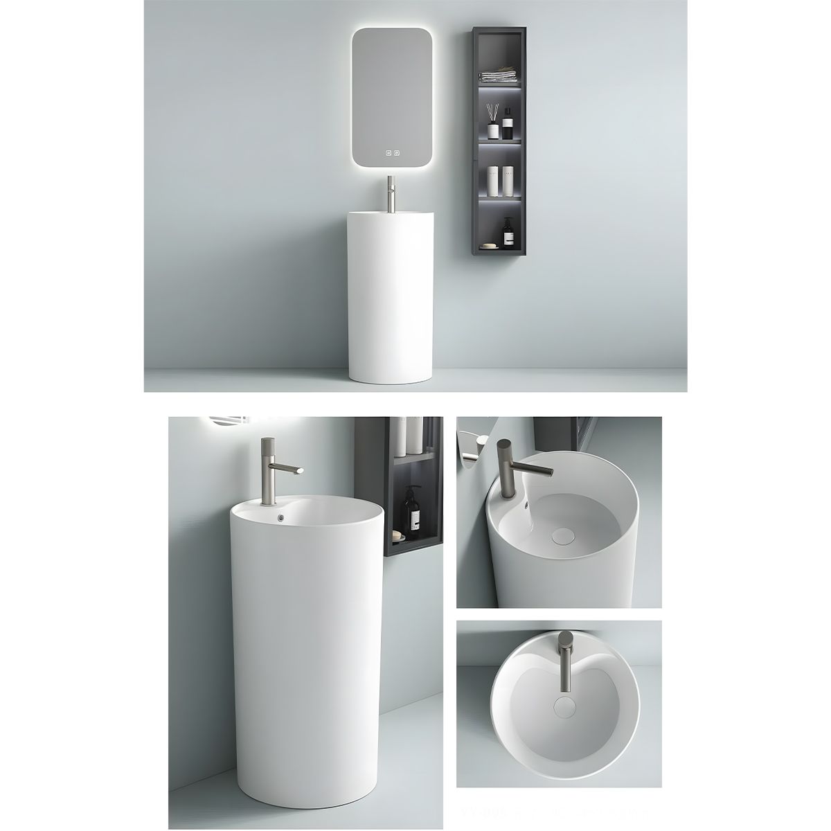 Standwaschbecken, Mattgrau, Power Colour, mit Hahnloch, Durchmesser 45 cm, Modena