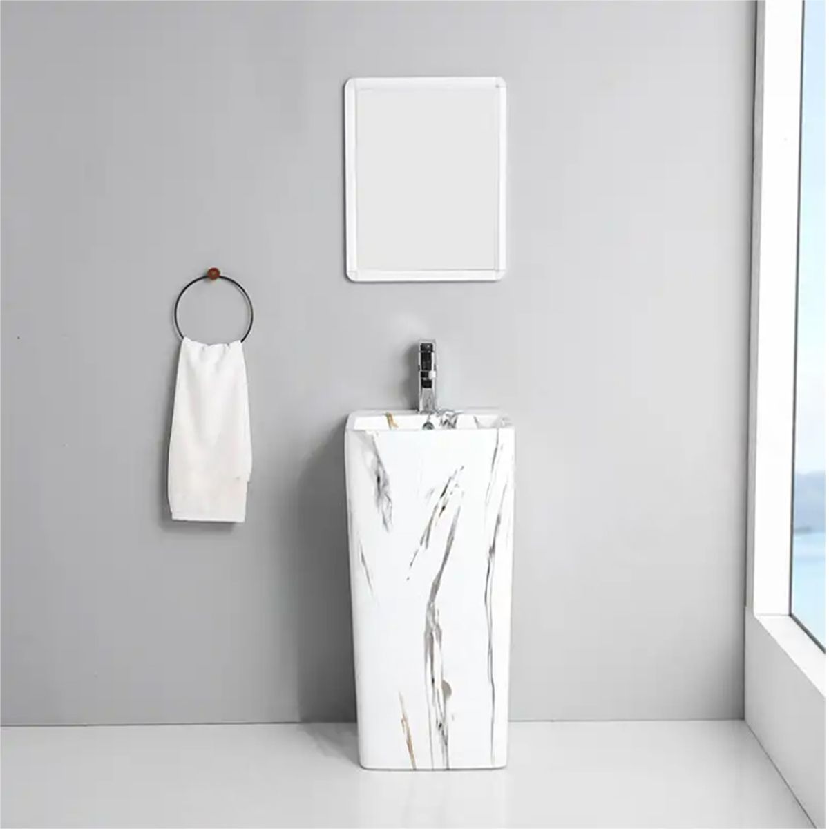 Standwaschbecken Imola Marble, mit Hahnloch, 40x40x85 cm, Bodenmontage, Sanitärkeramik