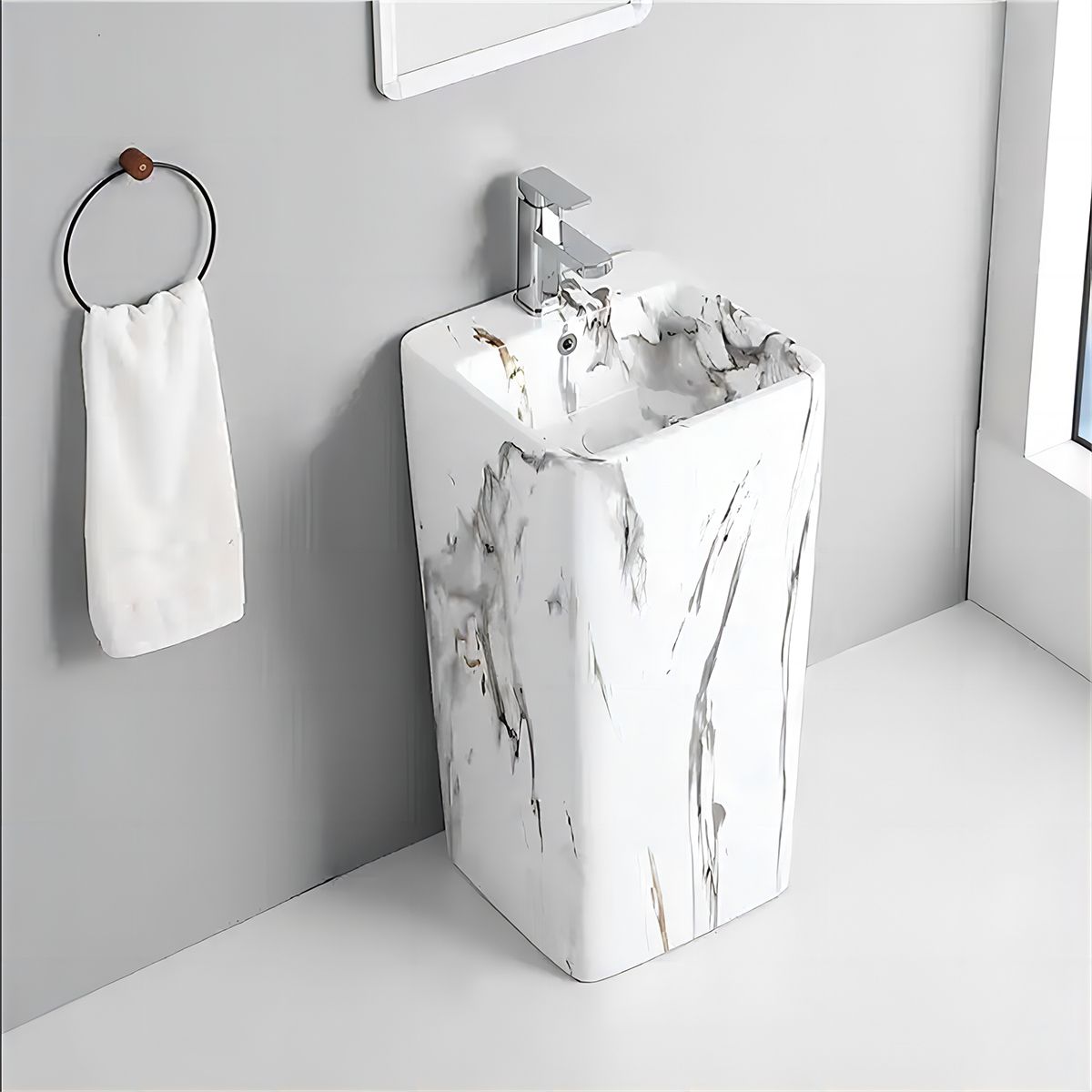 Standwaschbecken Imola Marble, mit Hahnloch, 40x40x85 cm, Bodenmontage, Sanitärkeramik