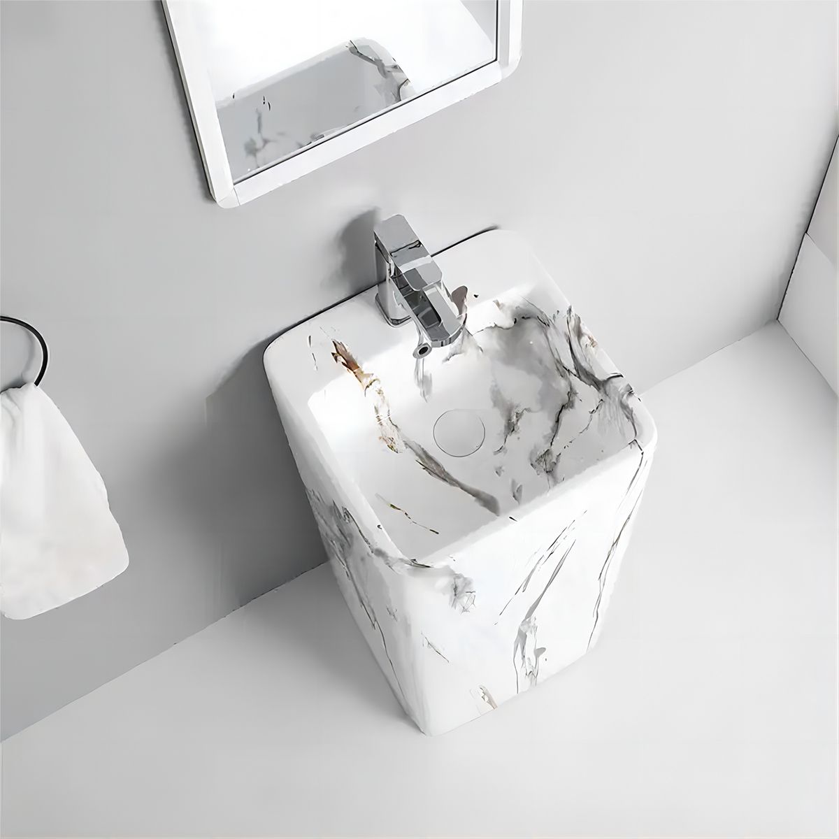 Standwaschbecken Imola Marble, mit Hahnloch, 40x40x85 cm, Bodenmontage, Sanitärkeramik