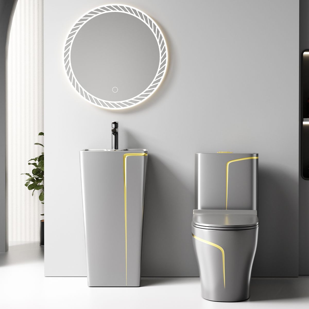 Standwaschbecken Lazio Gun Grey, 43x35x85 cm, Bodenmontage, mit Hahnloch, Sanitärkeramik, Royalty Line by Ego