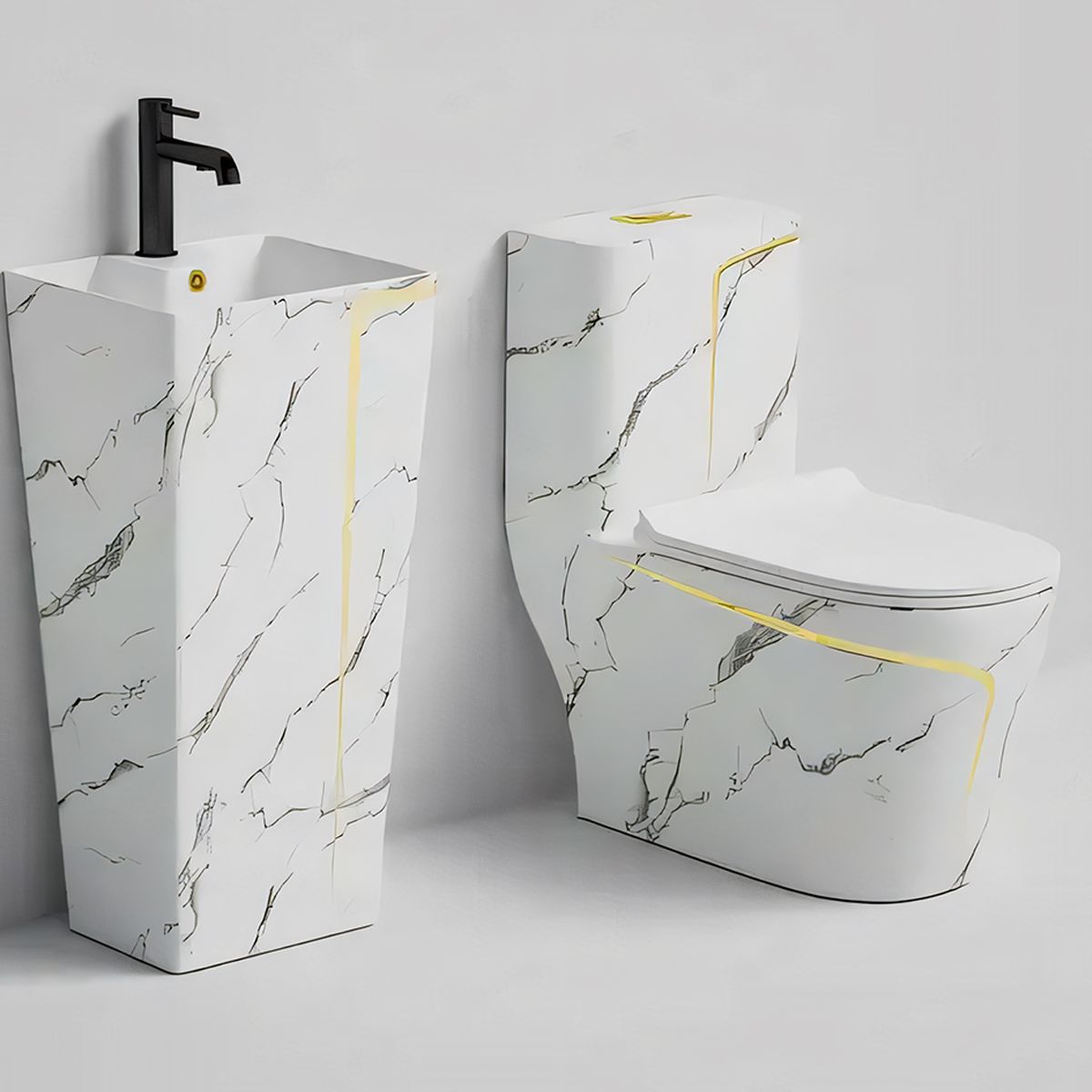 Standwaschbecken Lazio Marble, 43x35x85 cm, Bodenmontage, mit Hahnloch, Sanitärkeramik, Royalty Line by Ego