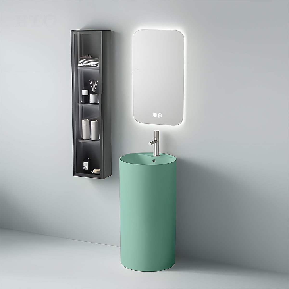 Standwaschbecken, Mintgrün Matt, Power Colour, mit Hahnloch, Durchmesser 45 cm, Modena