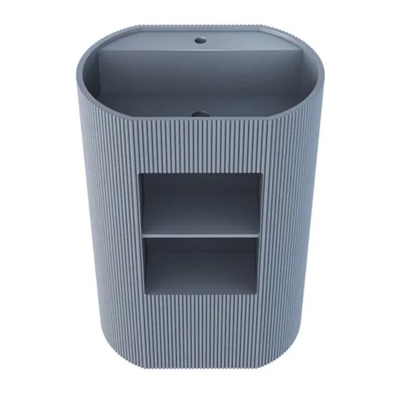 Standwaschbecken Vizini aus Mineralwerkstoff, 2 Aufbewahrungsfächer, Beton-Grau, 57x40x86 cm, mit Hahnloch