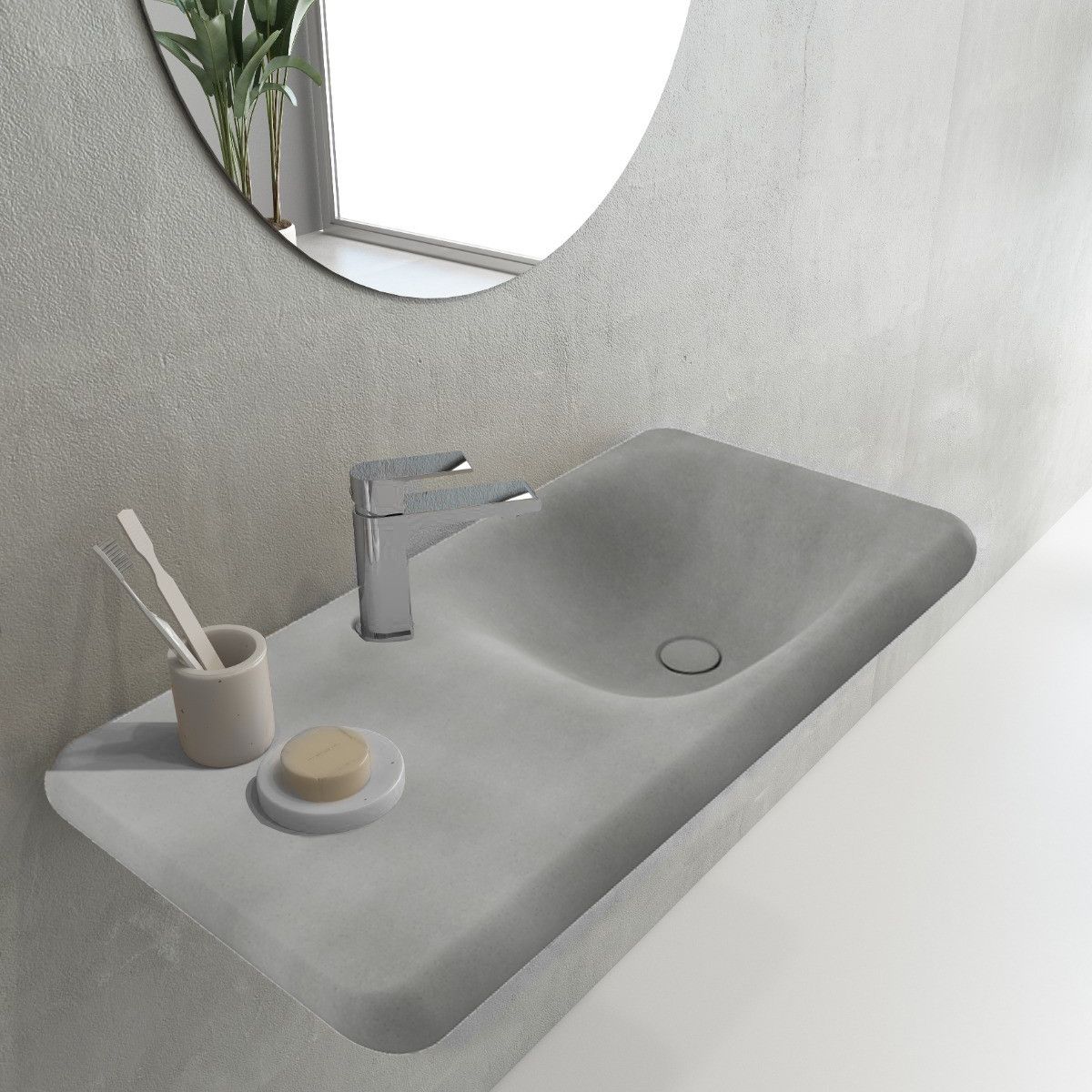 Waschbecken Talia, Wand- oder Einbaumontage, 90x45 cm, keramischer Deckel, mattes Zementgrau, Royalty Line by Ego