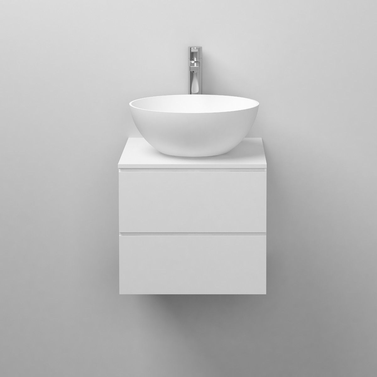 Waschbecken Vanda, Mineralwerkstoff, Aufsatzmontage, Mattweiß, ohne Hahnloch, Durchmesser 40 cm