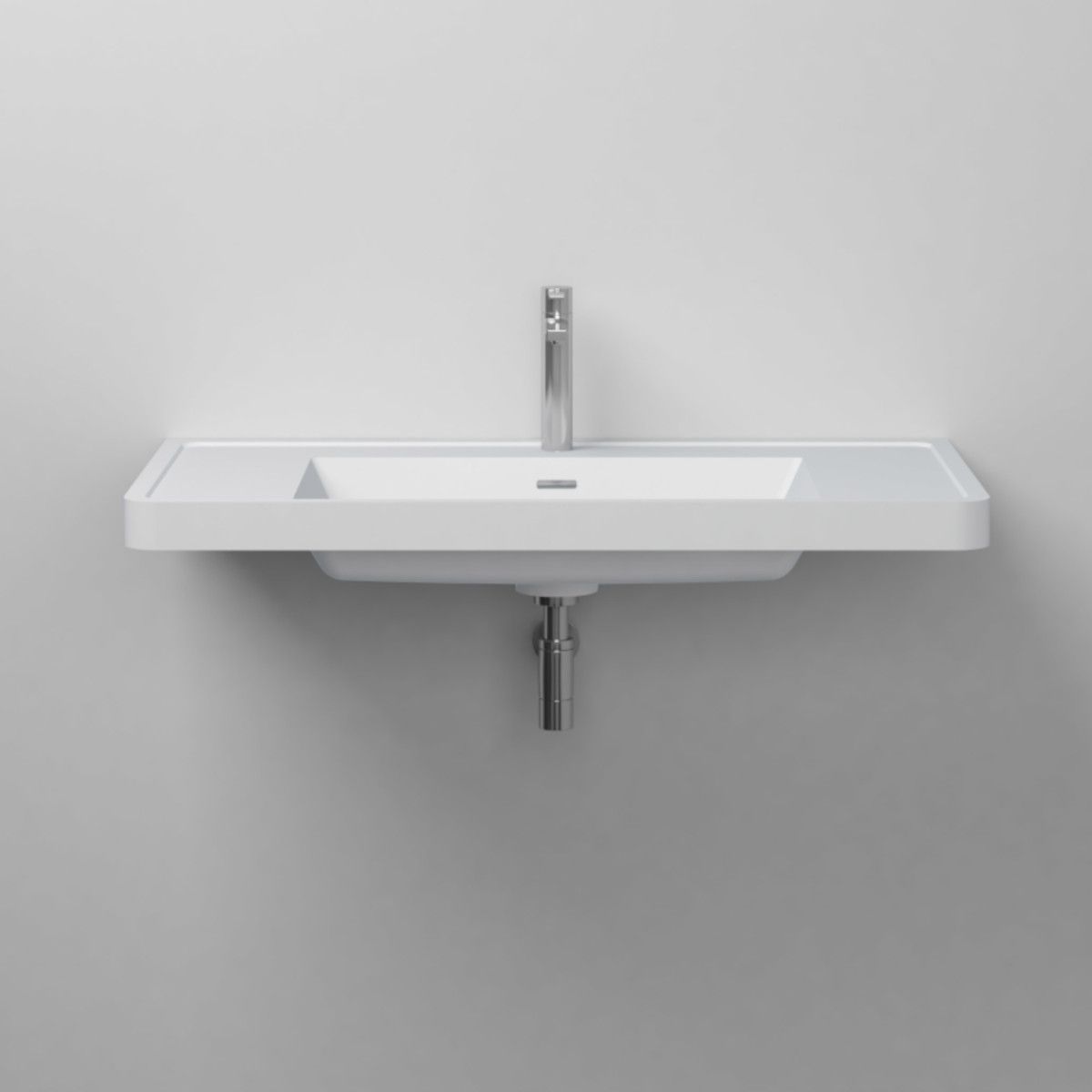 Waschbecken Zara, Mineralwerkstoff, Wand- oder Halb-Einbaumontage, mit Hahnloch, 90x48 cm