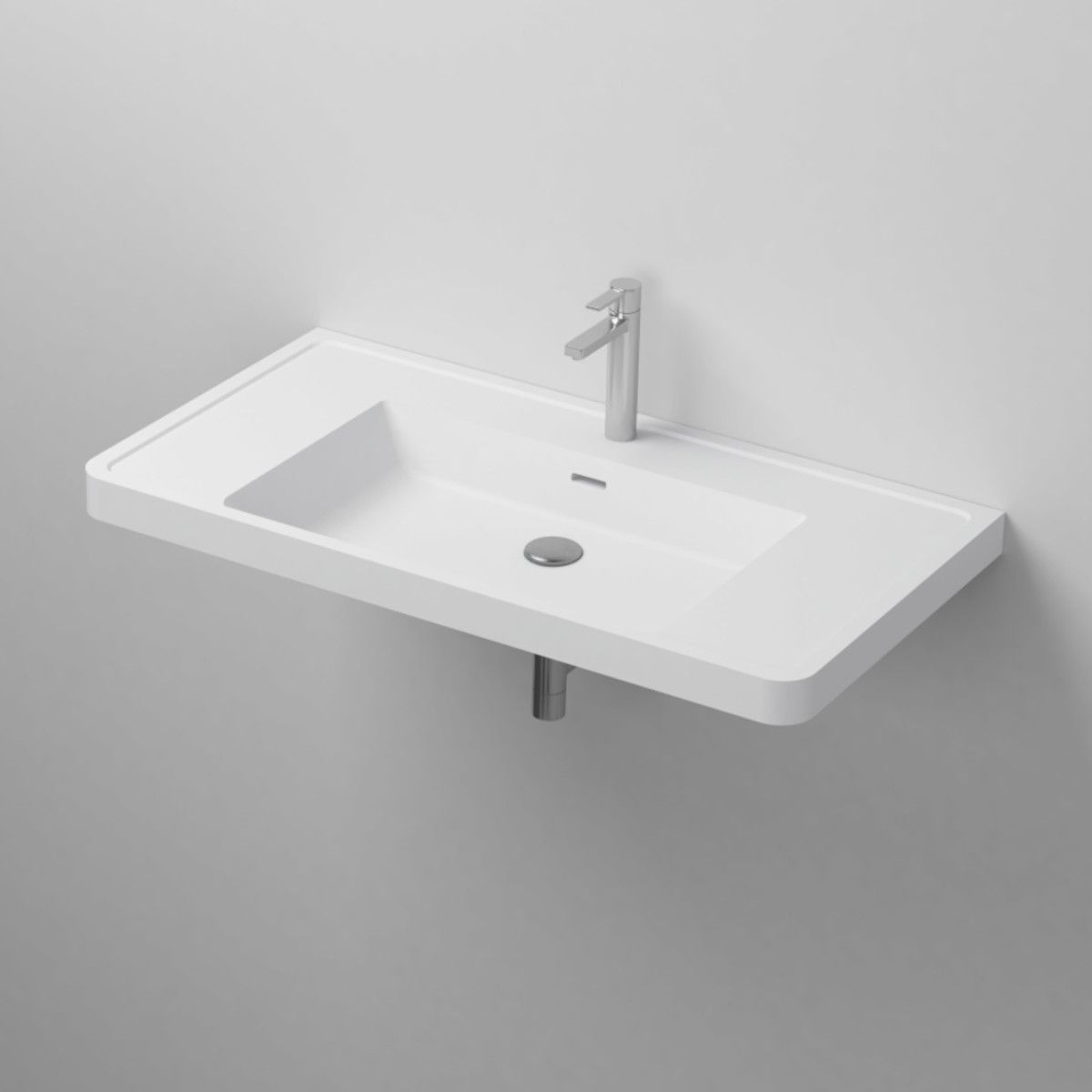 Waschbecken Zara, Mineralwerkstoff, Wand- oder Halb-Einbaumontage, mit Hahnloch, 90x48 cm