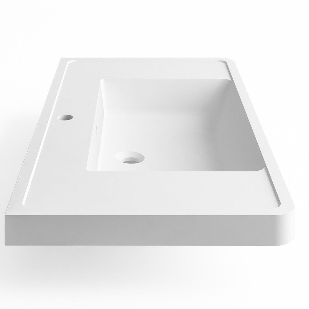Waschbecken Zara, Mineralwerkstoff, Wand- oder Halb-Einbaumontage, mit Hahnloch, 90x48 cm