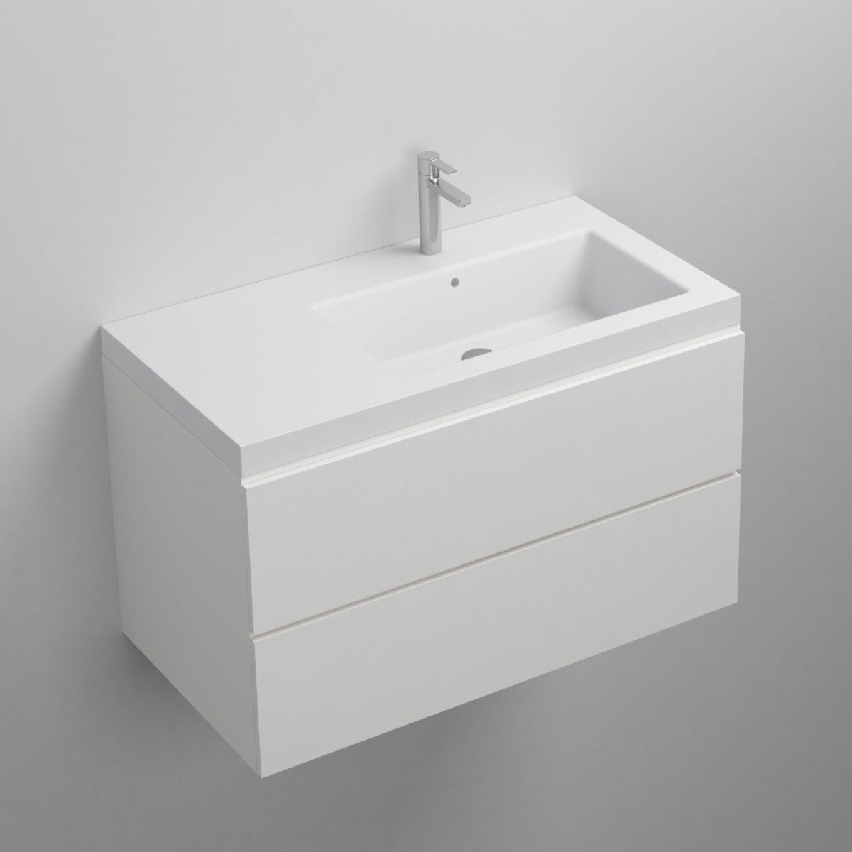 Waschbecken Zina, Mineralwerkstoff, Halb-Einbaumontage, mit Becken rechts, 90x47 cm