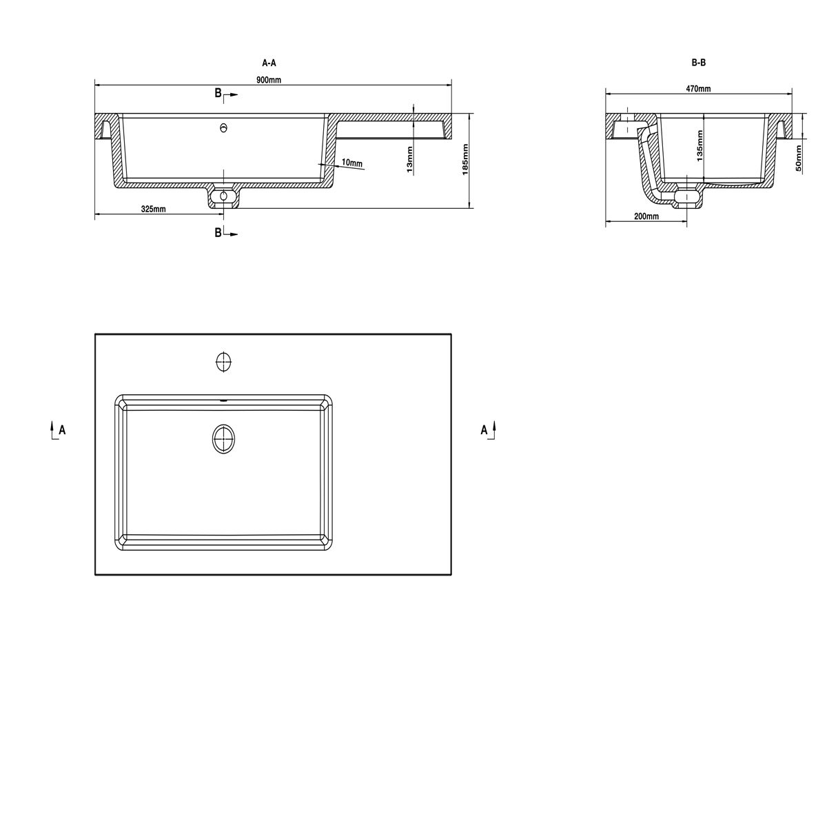 Waschbecken Zina, Mineralwerkstoff , Halb-Einbaumontage, mit Becken links, 90x47 cm