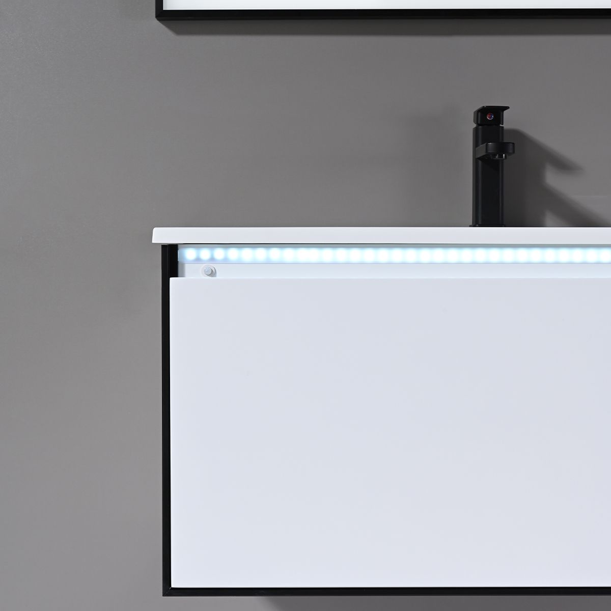 Badezimmermöbel mit Corian-Komposit-Waschbecken, LED-Beleuchtung, Soft-Close-System, Maße: 90 x 52 cm, Halo