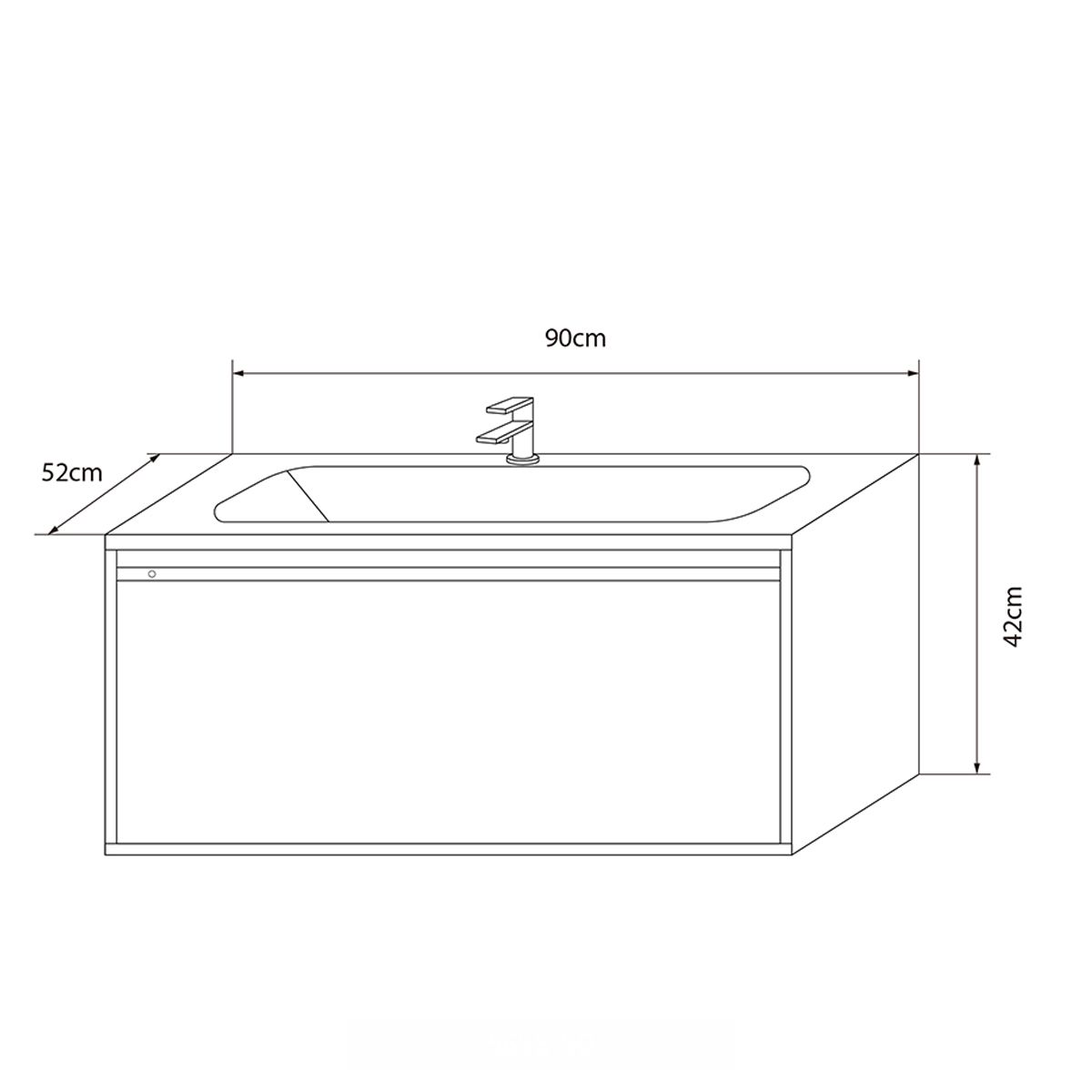 Badezimmermöbel mit Corian-Komposit-Waschbecken, LED-Beleuchtung, Soft-Close-System, Maße: 90 x 52 cm, Halo
