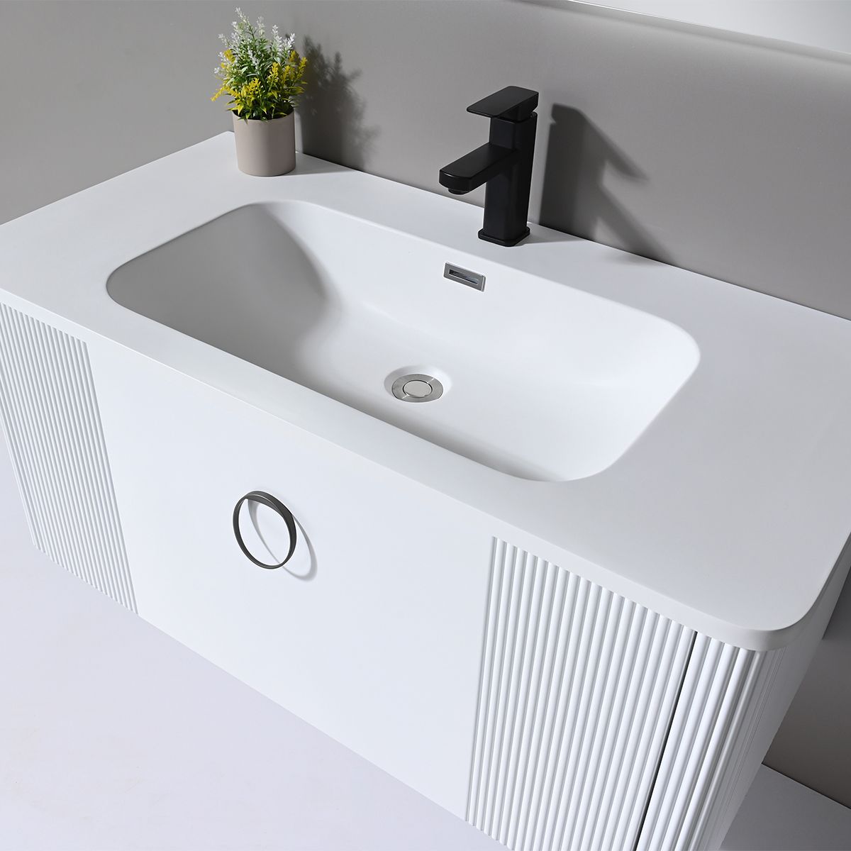 Badezimmermöbel aus MDF mit Corian-Komposit-Waschbecken, Maße: 100 x 52 cm, Soft-Close-System, Nest