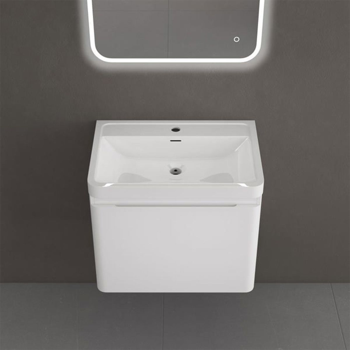 Badezimmermöbel aus MDF lackiertes, Mineralguss-Waschbecken, Soft-Close-System, 60x42x55 cm, glänzend Weiß, Verona
