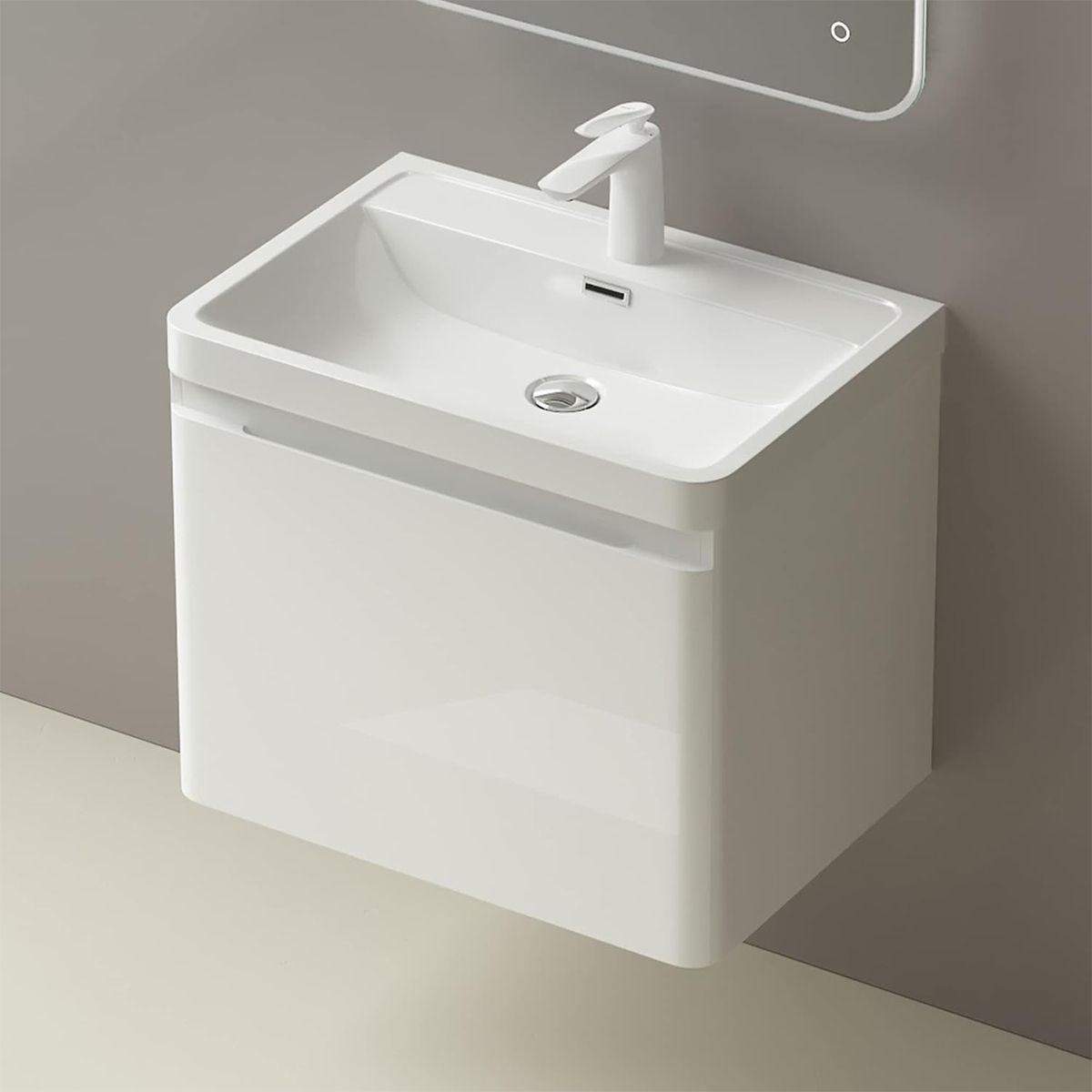 Badezimmermöbel aus MDF lackiertes, Mineralguss-Waschbecken, Soft-Close-System, 60x42x55 cm, glänzend Weiß, Verona