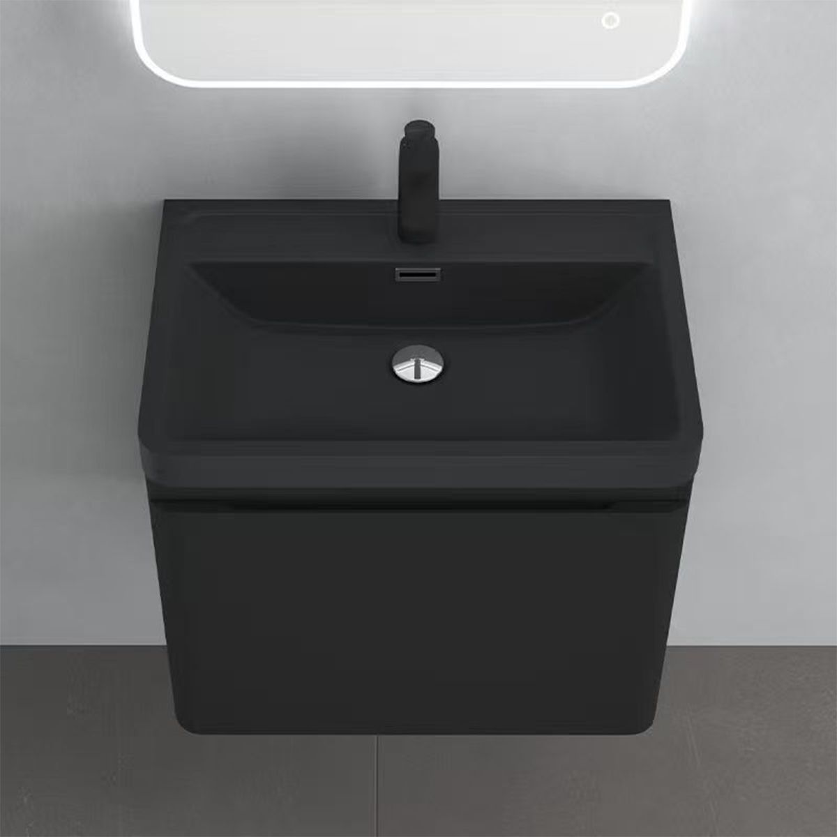 Badezimmermöbel aus MDF lackiertes, Mineralguss-Waschbecken, Soft-Close-System, 60x42x55 cm, Mattschwarz, Verona