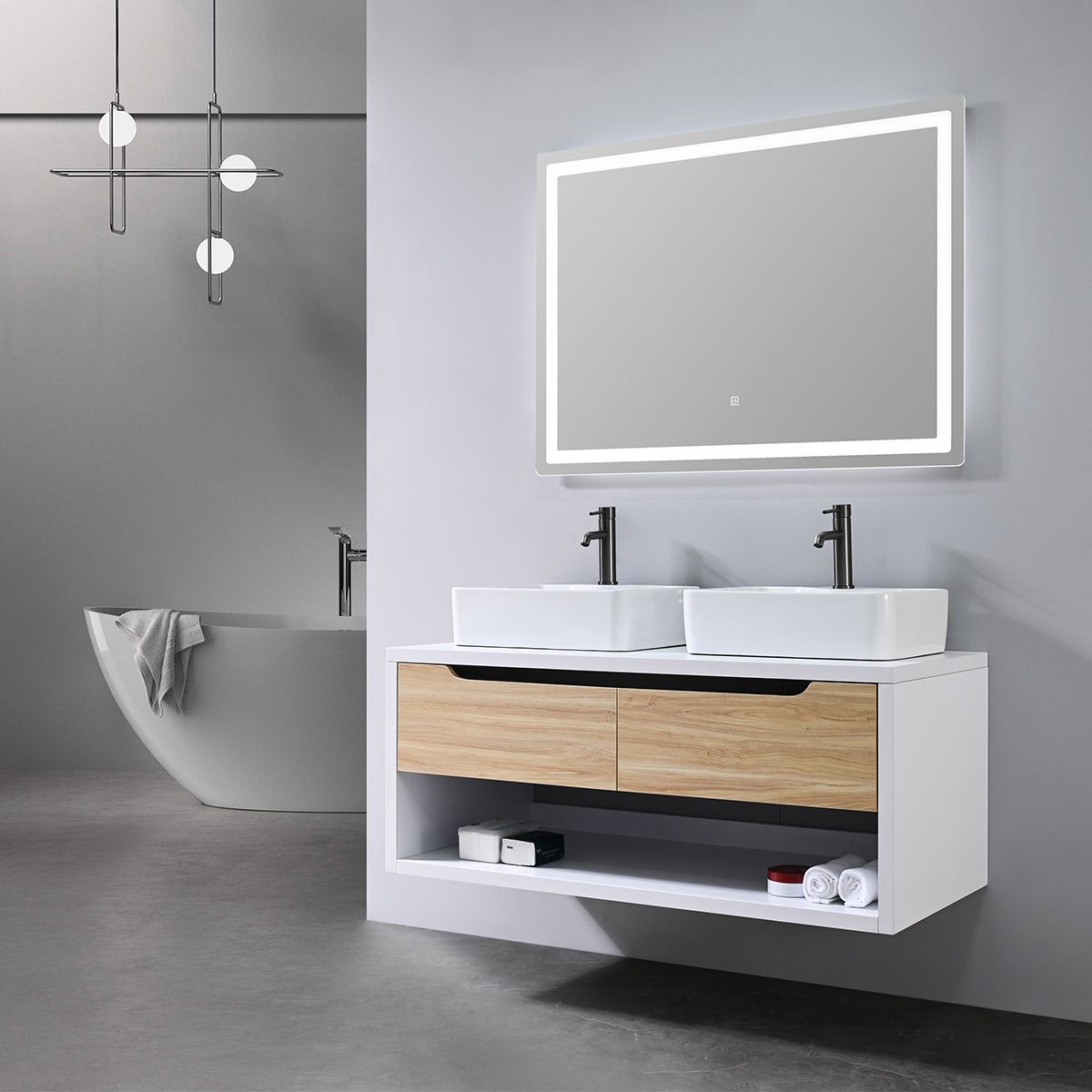Badezimmermöbel, 120 x 55 cm, Schichtholz, 2 Soft-Close-Schubladen, Stauraum, Riviera