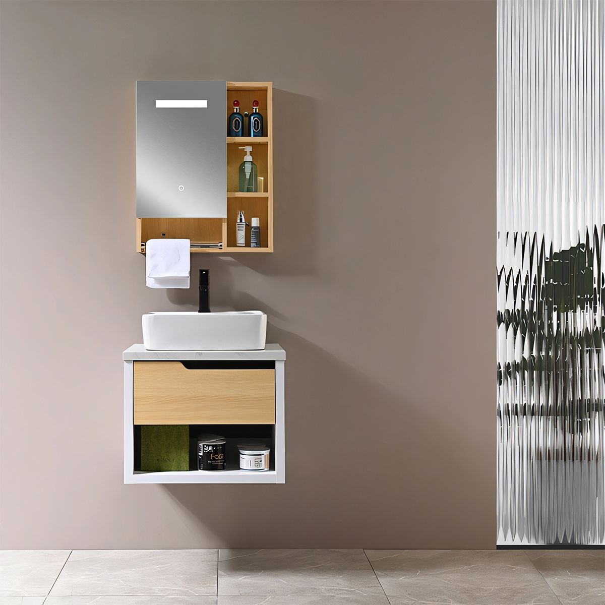 Badezimmermöbel, 60 x 55 cm, Schichtholz, Soft-Close-Schublade, Stauraum, Riviera