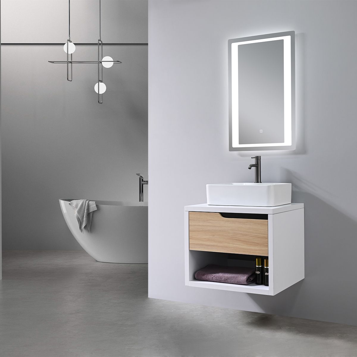 Badezimmermöbel, 60 x 55 cm, Schichtholz, Soft-Close-Schublade, Stauraum, Riviera