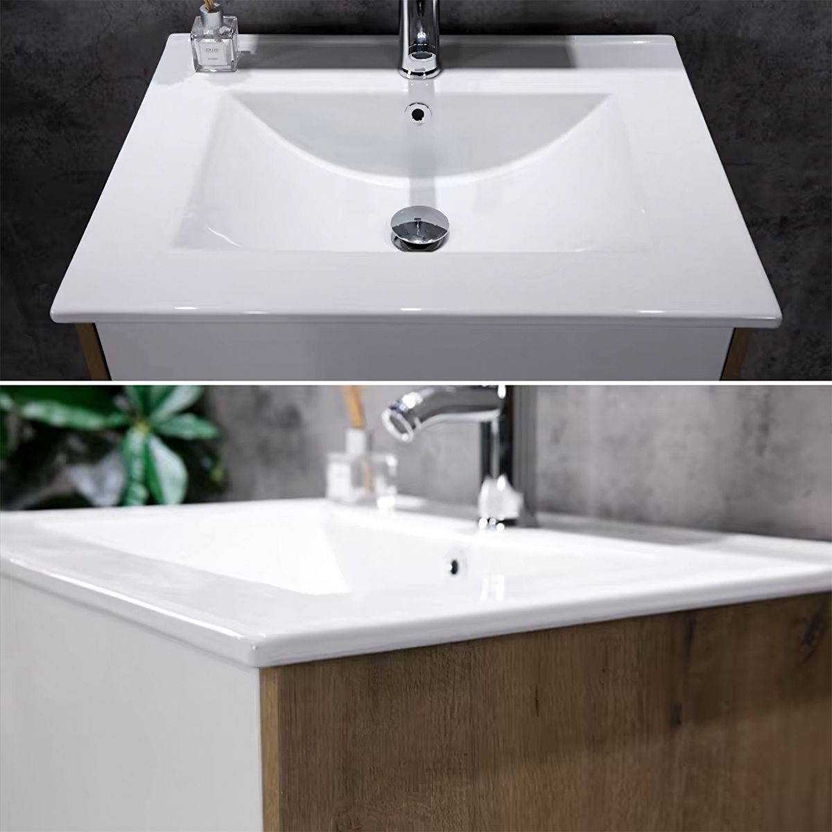 Badezimmermöbel mit Waschbecken, Schichtholz, 80x46 cm, 2 Schubladen mit Soft-Close, Weiß Eiche, Costa