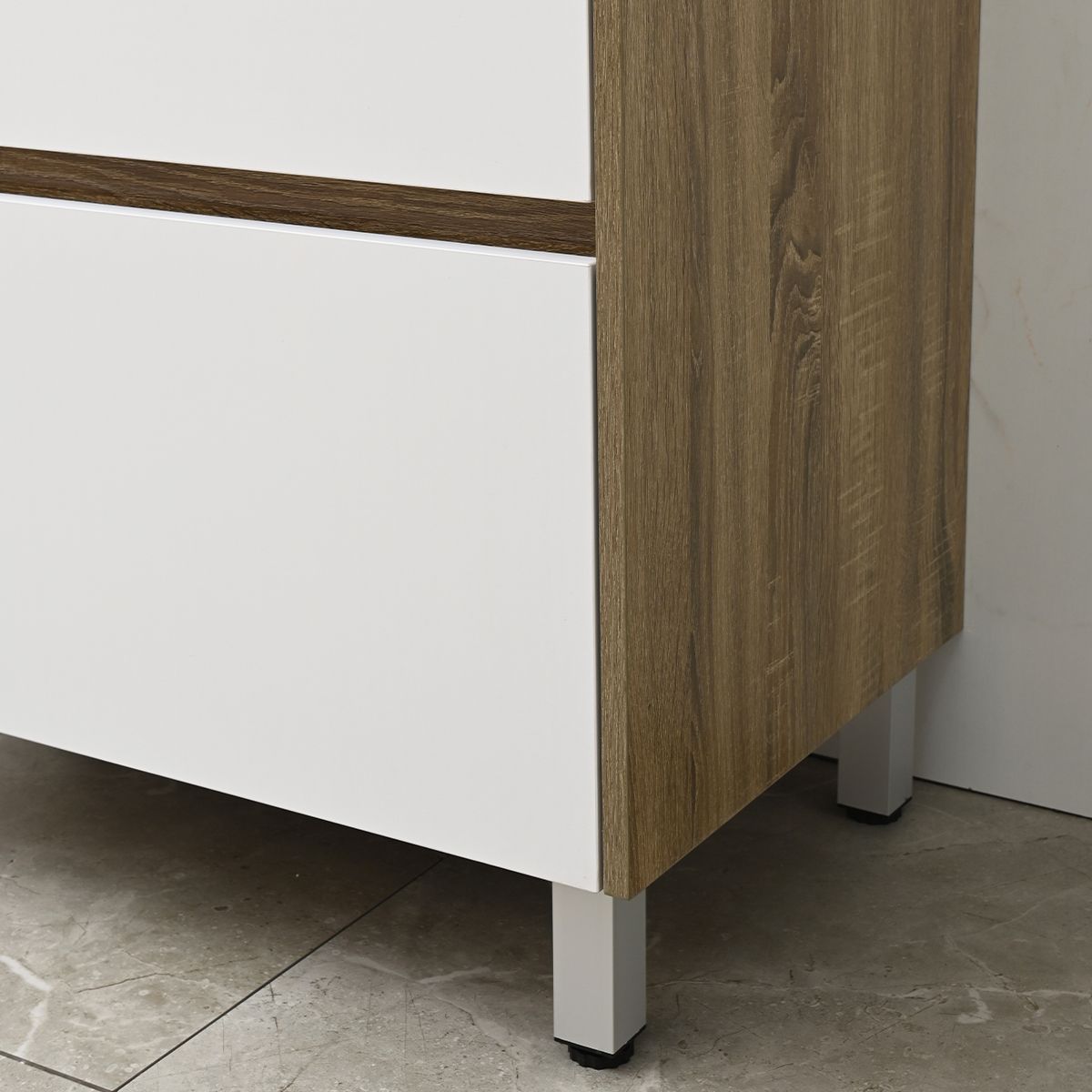 Badezimmermöbel mit Waschbecken, Schichtholz, 80x46 cm, 2 Schubladen mit Soft-Close, Weiß Eiche, Costa