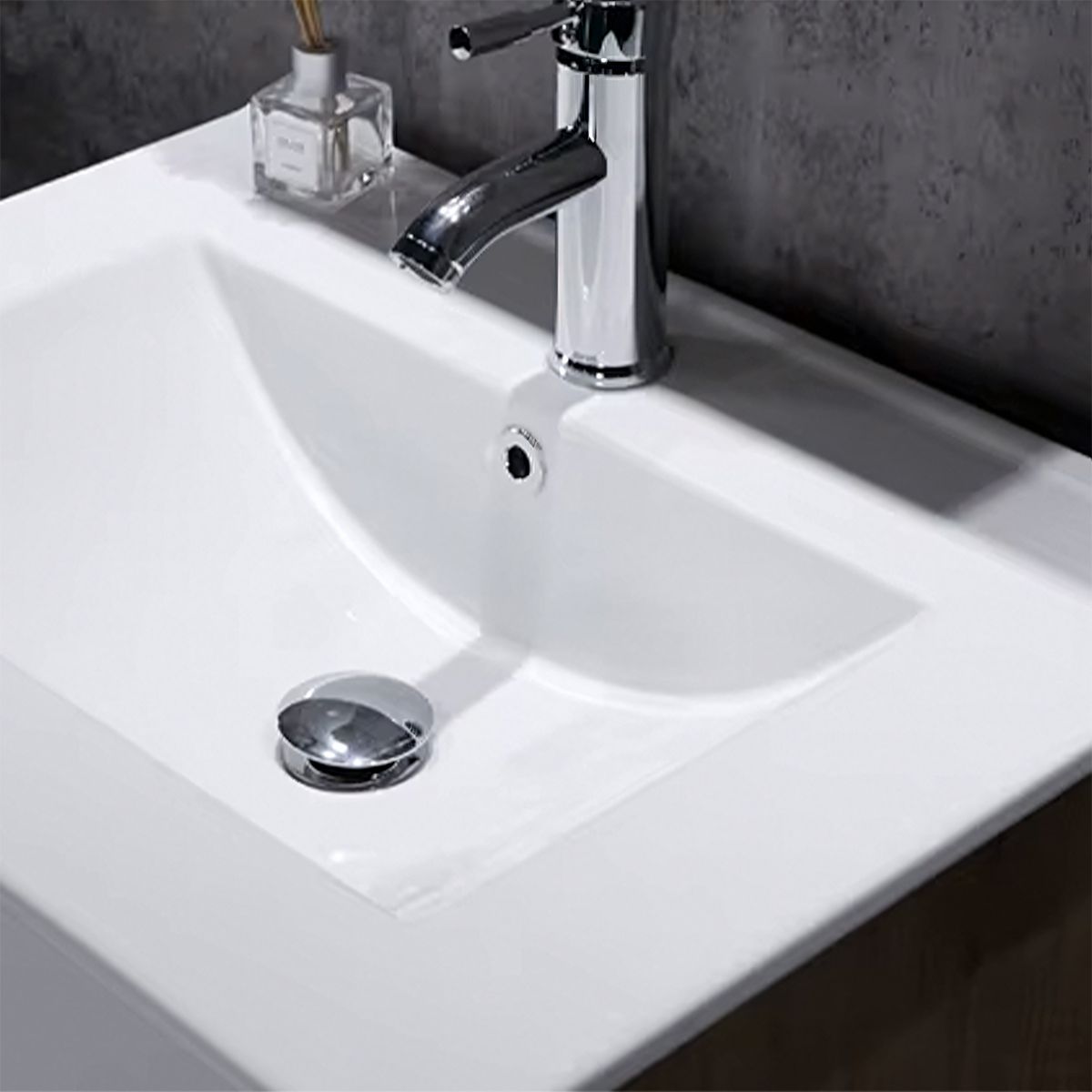 Badezimmermöbel mit Waschbecken, Schichtholz, 80x46 cm, 2 Schubladen mit Soft-Close, Weiß Eiche, Costa