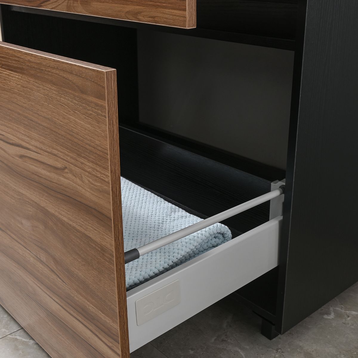 Badezimmermöbel mit Waschbecken, Schichtholz, 100x46 cm, 2 Schubladen mit Soft-Close, Eichen-Finish, Bianca