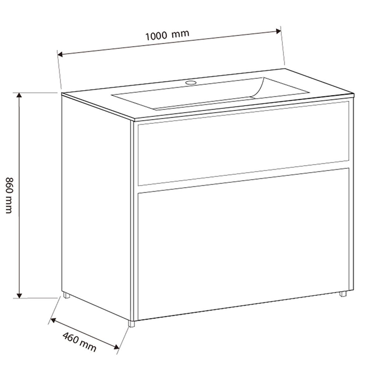 Badezimmermöbel mit Waschbecken, Schichtholz, 100x46 cm, 2 Schubladen mit Soft-Close, Eichen-Finish, Bianca