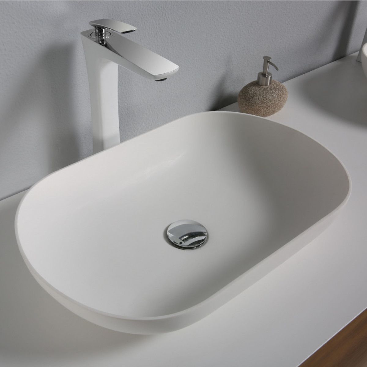 EGO-BELLA Badezimmermöbel aus Mineralguss mit zwei Waschbecken, MDF, 180 x 55 cm, Mattweiß, Push-to-open