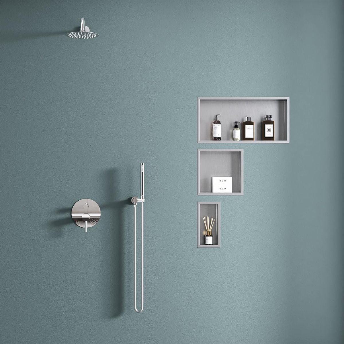 Dusnische, eingebauter Regal im Wand, Stahl, 30x30 oder 60x30, Chrom, Flux