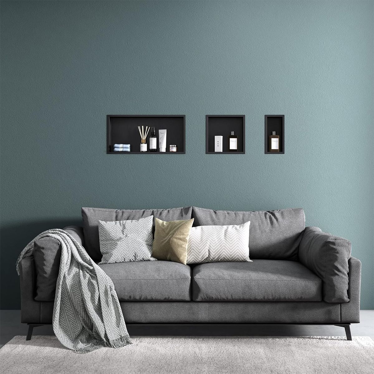 Dusnische, eingebauter Regal im Wand, Stahl, 30x30 oder 60x30, Mattschwarz, Flux