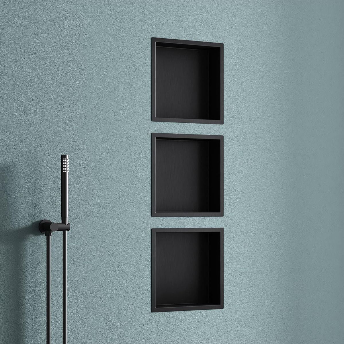 Dusnische, eingebauter Regal im Wand, Stahl, 30x30 oder 60x30, Mattschwarz, Flux