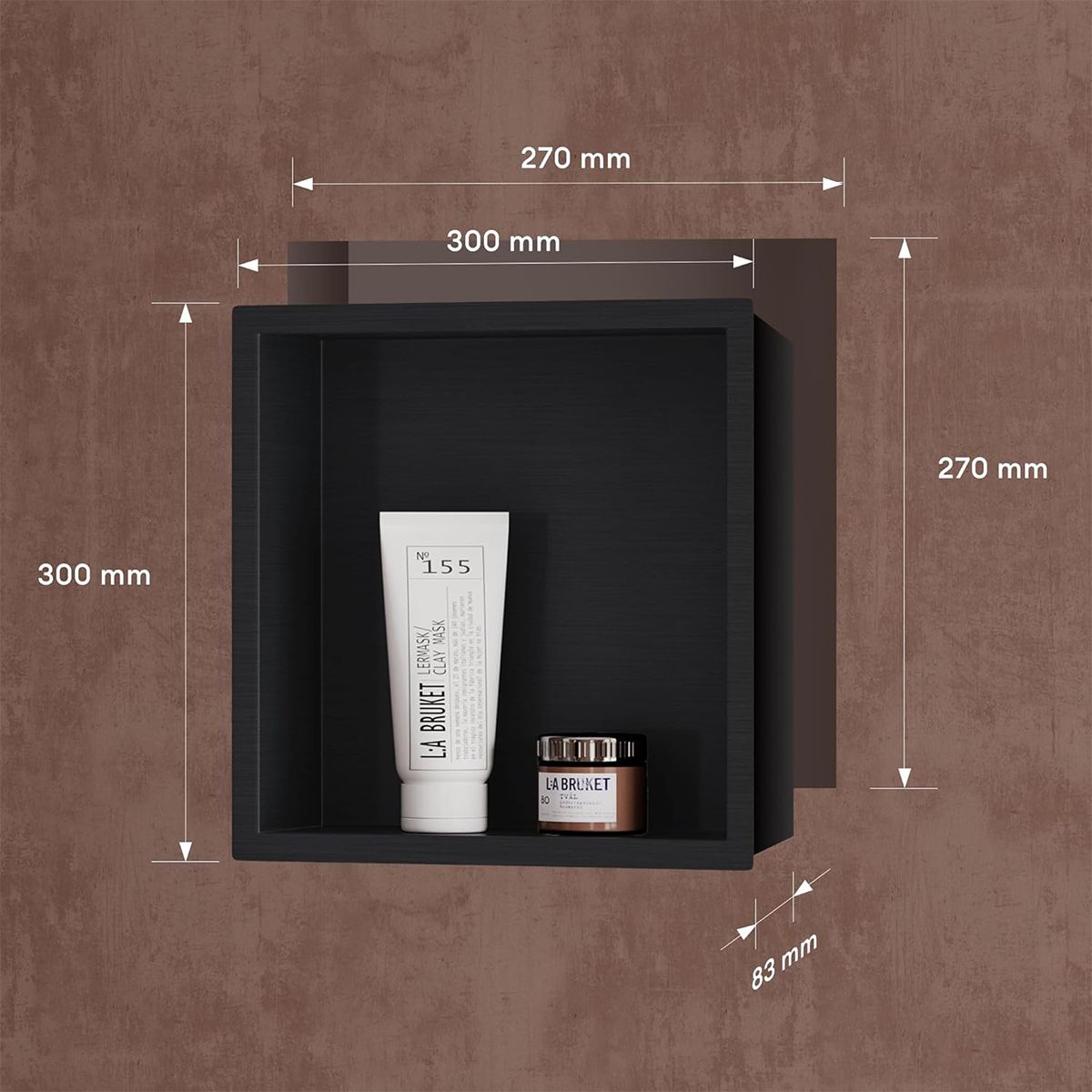 Dusnische, eingebauter Regal im Wand, Stahl, 30x30 oder 60x30, Mattschwarz, Flux