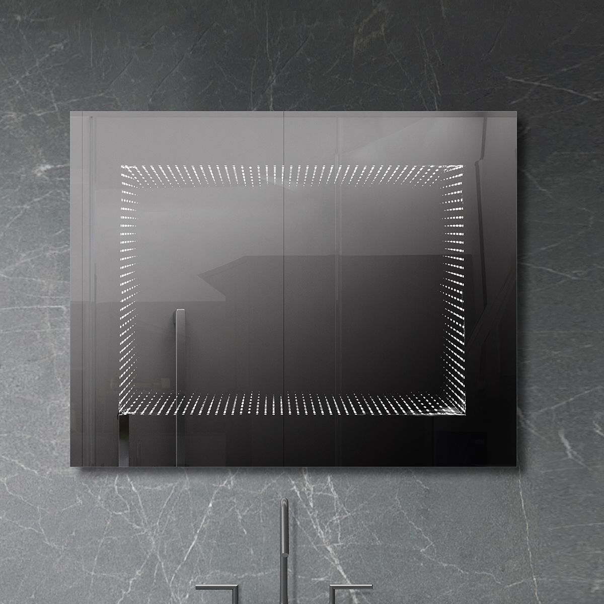 3D-Spiegel mit RGB-LED und Fernbedienung, 5 mm Glas, Maße 70 x 90 cm, Infinity