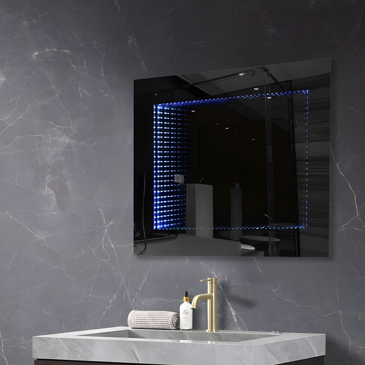 3D-Spiegel mit RGB-LED und Fernbedienung, 5 mm Glas, Maße 70 x 90 cm, Infinity