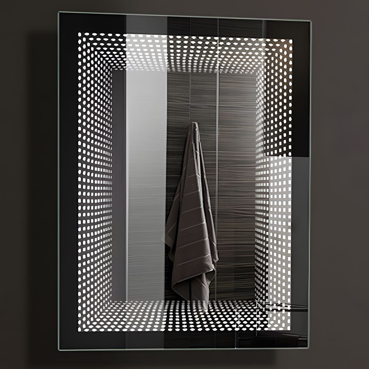 3D-Spiegel mit RGB-LED und Fernbedienung, 5 mm Glas, Maße 70 x 90 cm, Infinity