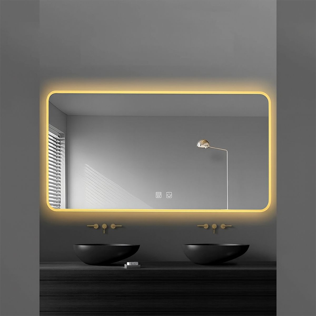 LED-Spiegel, goldener Rahmen, Anti-Beschlag, Touch-Taste, 3 Lichtfarben, Einstellbare Helligkeit, 60-70x80-150 cm, Feliz