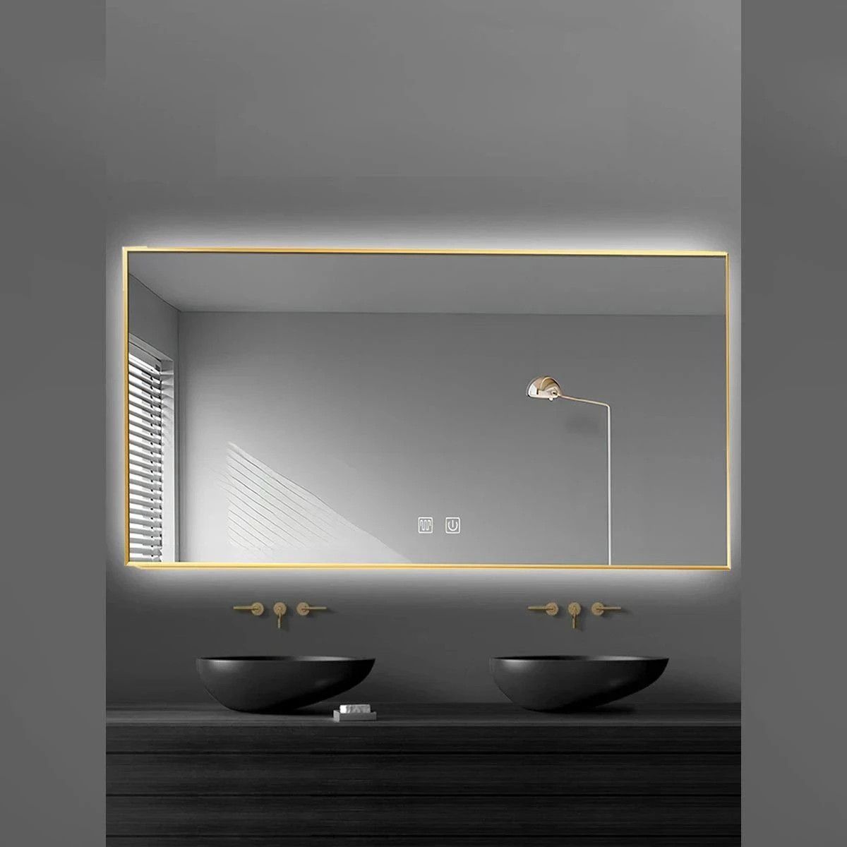 LED-Spiegel, goldener Rahmen, Anti-Beschlag, Touch-Taste, 3 Lichtfarben, Einstellbare Helligkeit, 60-70x80-150 cm, Feliz
