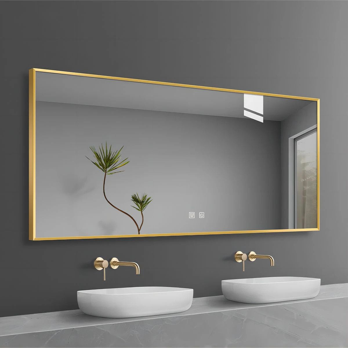 LED-Spiegel, goldener Rahmen, Anti-Beschlag, Touch-Taste, 3 Lichtfarben, Einstellbare Helligkeit, 60-70x80-150 cm, Feliz