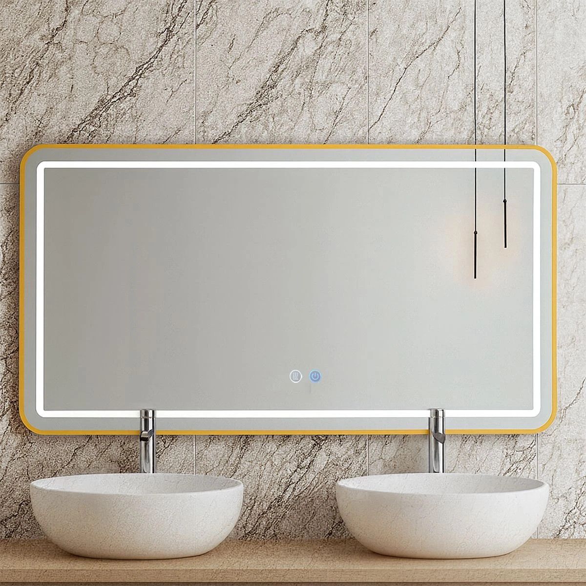 LED-Spiegel, goldener Rahmen, Anti-Beschlag, Touch-Taste, 3 Lichtfarben, Einstellbare Helligkeit, 60-70x80-150 cm, Feliz