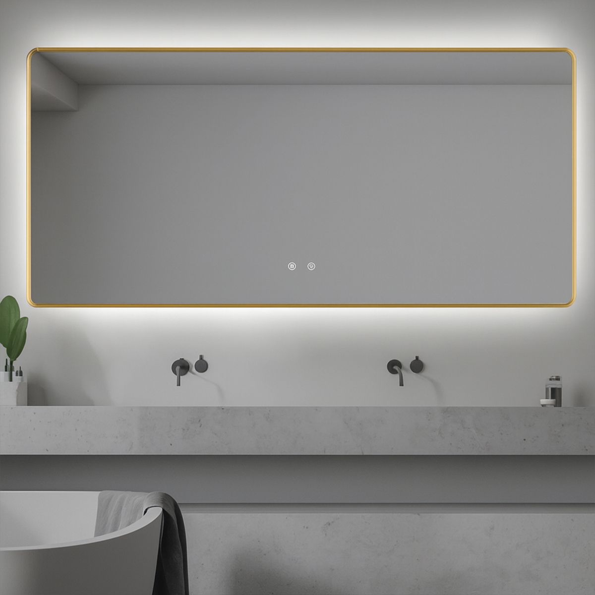 LED-Spiegel, goldener Rahmen, Anti-Beschlag, Touch-Taste, 3 Lichtfarben, Einstellbare Helligkeit, 60-70x80-150 cm, Feliz