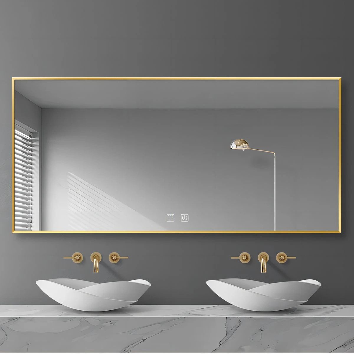 LED-Spiegel, goldener Rahmen, Anti-Beschlag, Touch-Taste, 3 Lichtfarben, Einstellbare Helligkeit, 60-70x80-150 cm, Feliz