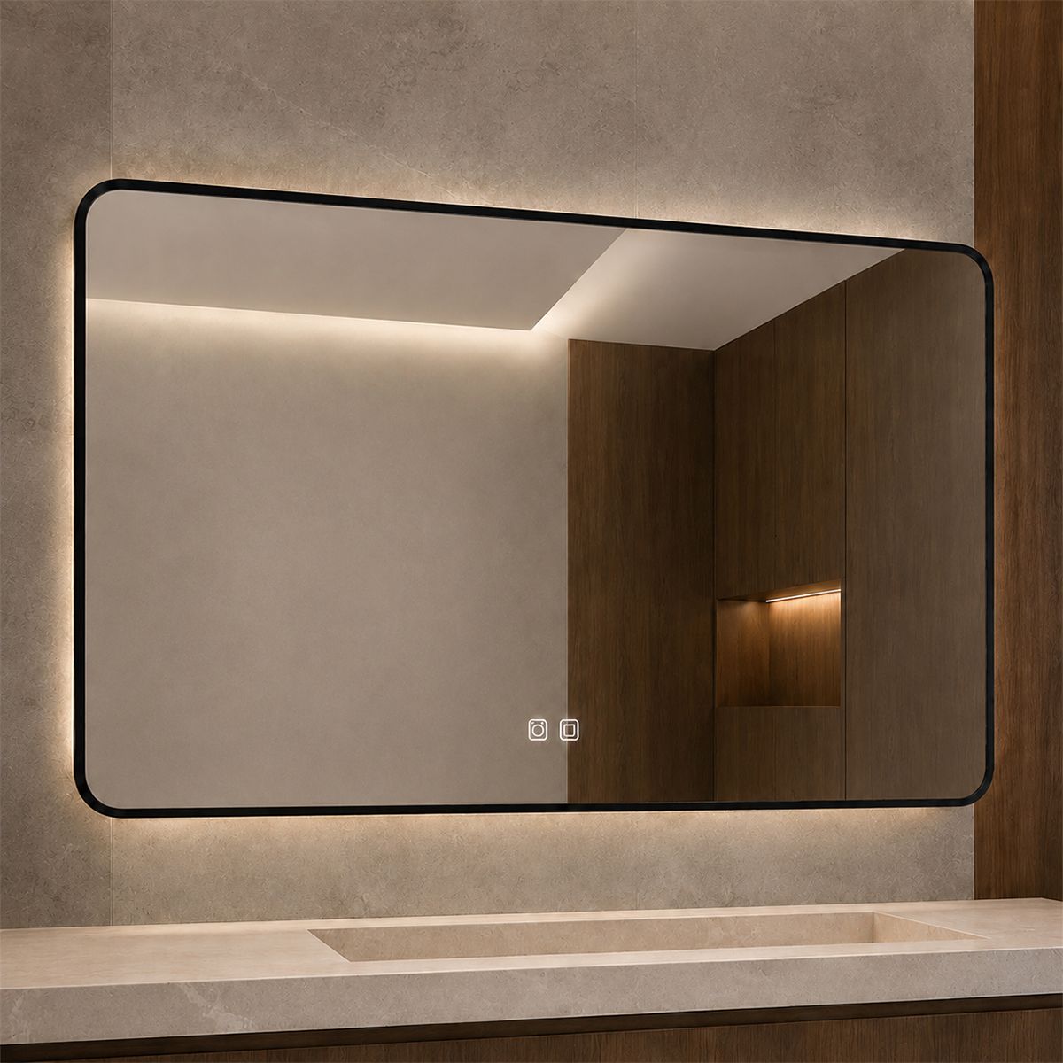 LED-Spiegel, schwarzer Rahmen, Anti-Beschlag, Touch-Taste, 3 Lichtfarben, Einstellbare Helligkeit, 60-70x80-150 cm, Feliz