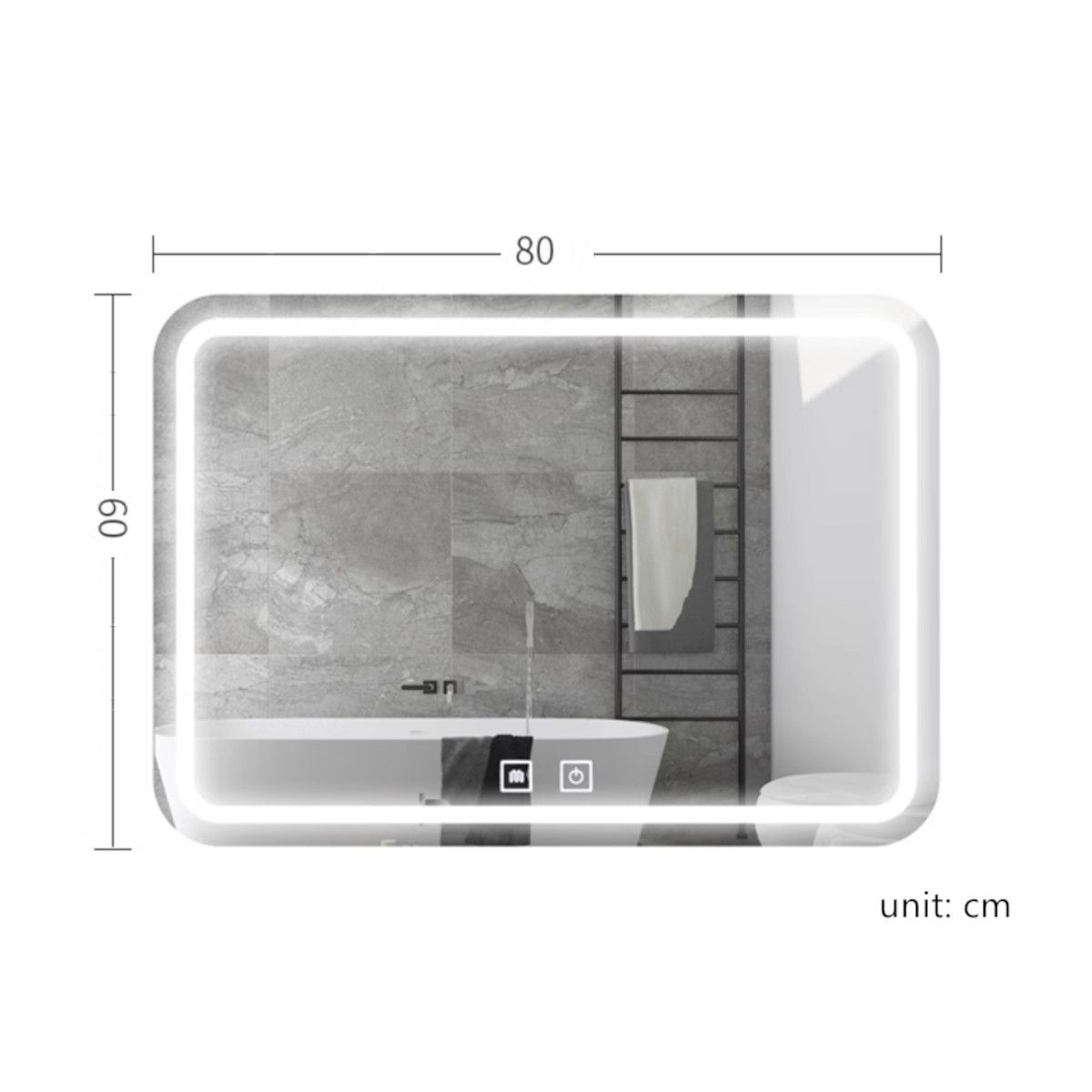 LED-Spiegel, schwarzer Rahmen, Anti-Beschlag, Touch-Taste, 3 Lichtfarben, Einstellbare Helligkeit, 60-70x80-150 cm, Feliz