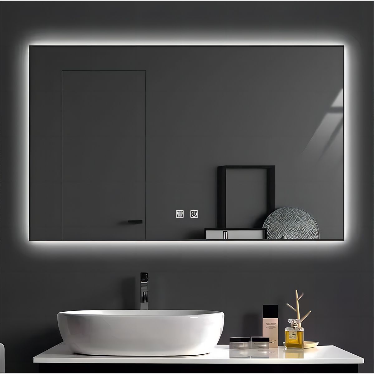 LED-Spiegel, schwarzer Rahmen, Anti-Beschlag, Touch-Taste, 3 Lichtfarben, Einstellbare Helligkeit, 60-70x80-150 cm, Feliz