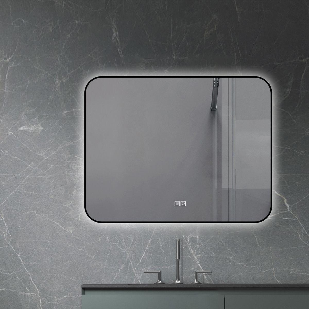 LED-Spiegel, schwarzer Rahmen, Anti-Beschlag, Touch-Taste, 3 Lichtfarben, Einstellbare Helligkeit, 60-70x80-150 cm, Feliz