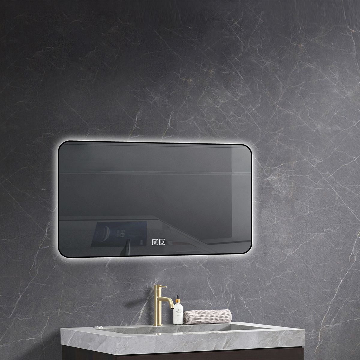 LED-Spiegel, schwarzer Rahmen, Anti-Beschlag, Touch-Taste, 3 Lichtfarben, Einstellbare Helligkeit, 60-70x80-150 cm, Feliz