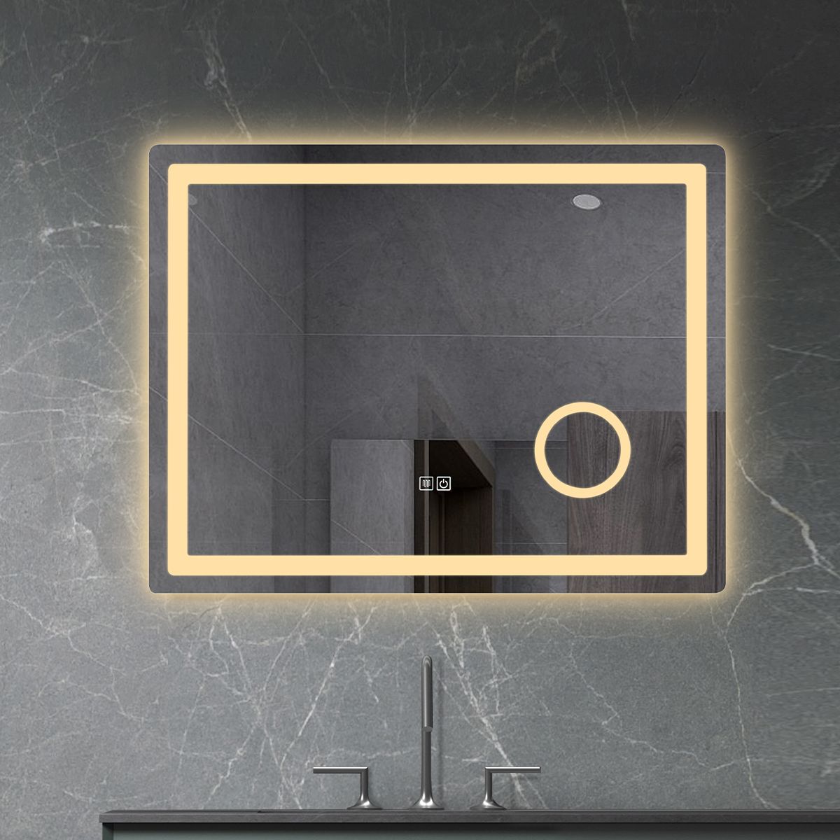 LED-Spiegel, Kosmetiklupe, Anti-Beschlag, Touch-Funktion, 3 Lichtfarben, 5 mm Glas, Größen: 70–80 x 60–90–100–120–140 cm, Velora