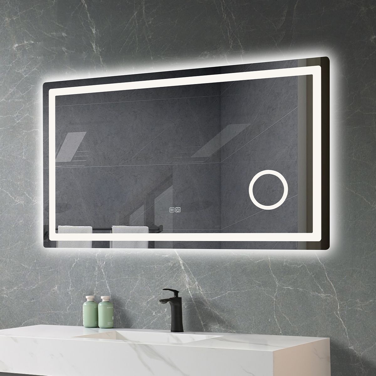 LED-Spiegel, Kosmetiklupe, Anti-Beschlag, Touch-Funktion, 3 Lichtfarben, 5 mm Glas, Größen: 70–80 x 60–90–100–120–140 cm, Velora